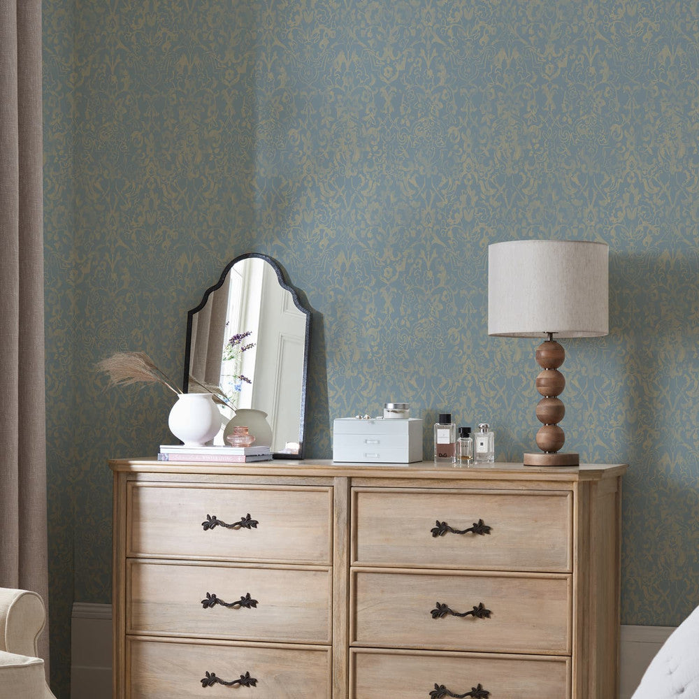 121305 - Majestic Damask Wallpaper - Blue - Next