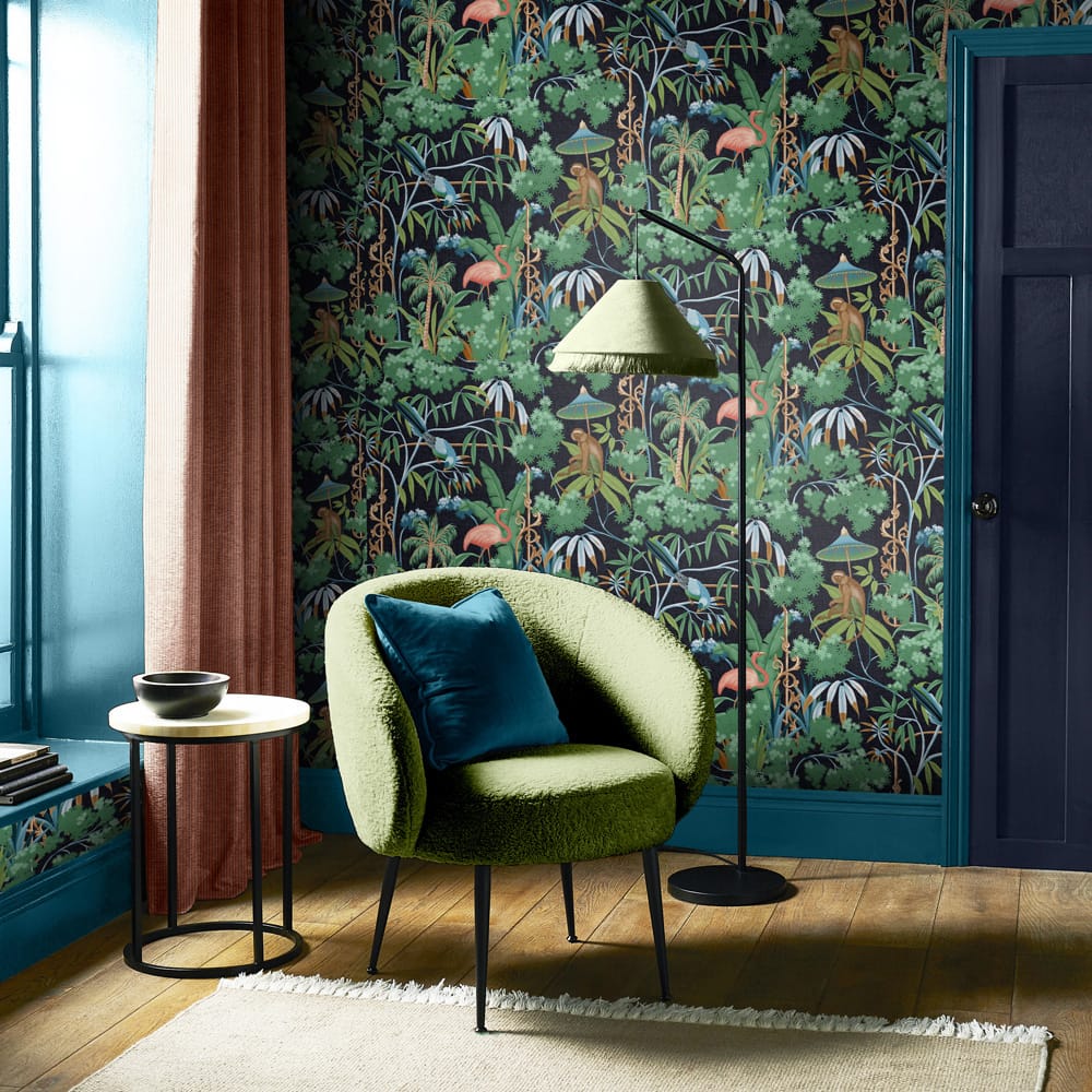121455 - Curious Canopy Night Wallpaper - Green - Graham & Brown
