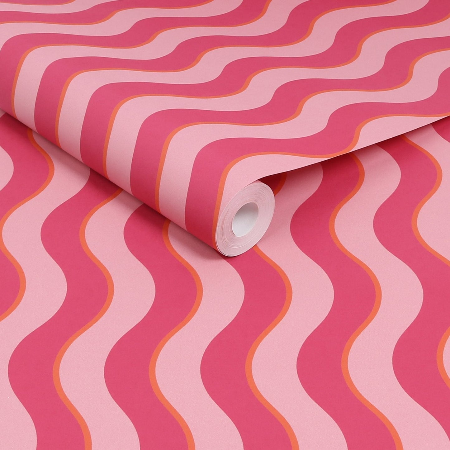 122371 - Making Waves Wallpaper - Raspberry & Tangerine - Envy