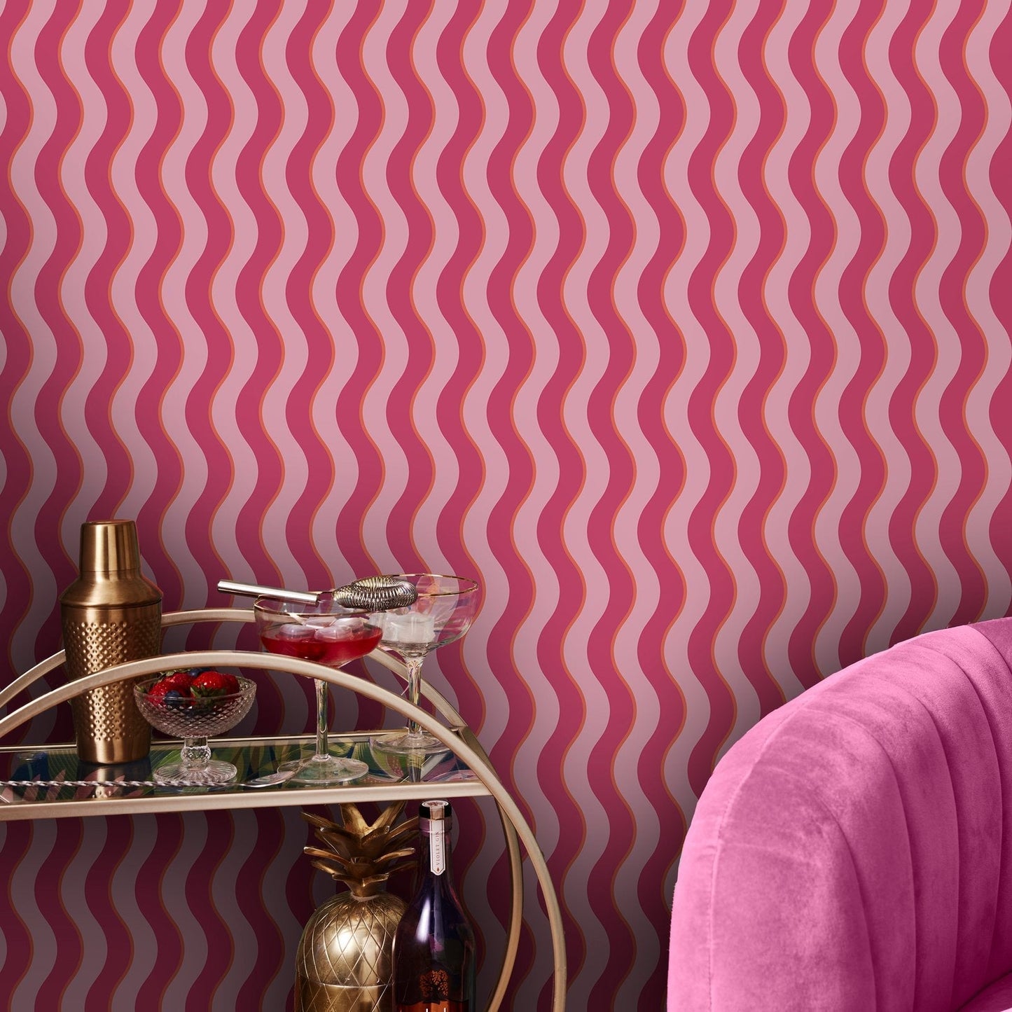 122371 - Making Waves Wallpaper - Raspberry & Tangerine - Envy