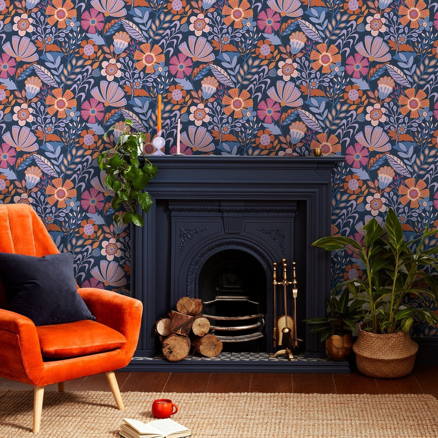 122373 - Oopsy Daisy Wallpaper - Blue Lilac Tangerine - Envy