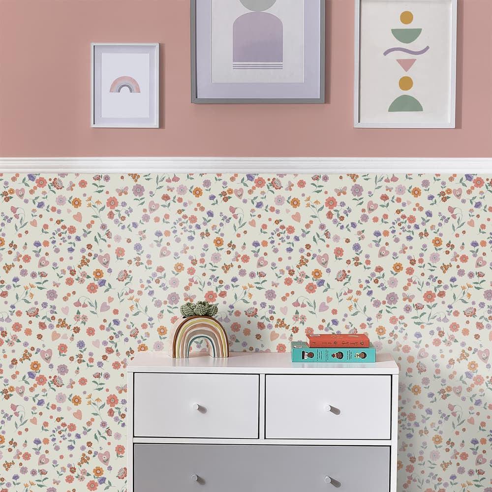 122396 - Woodland Ditsy Wallpaper - Lavender & Peach - Next