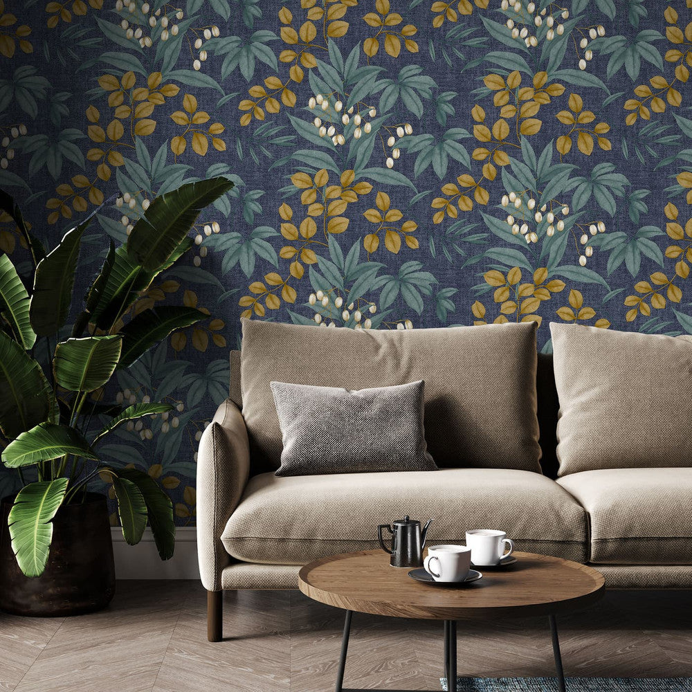 122413 - Persephone Wallpaper - Navy & Ochre - Superfresco Easy
