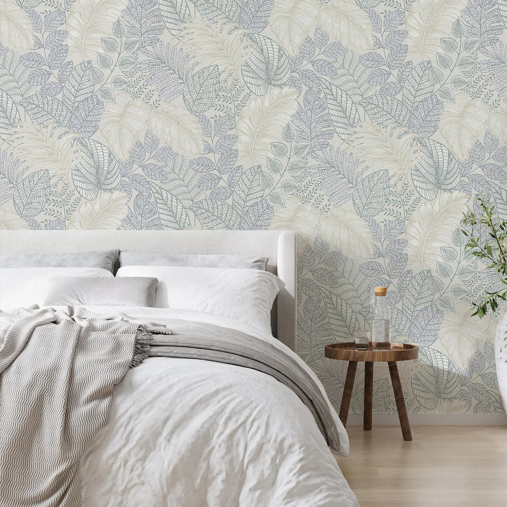 122421 - Scattered Leaves Wallpaper - Duck Egg - Superfresco Easy