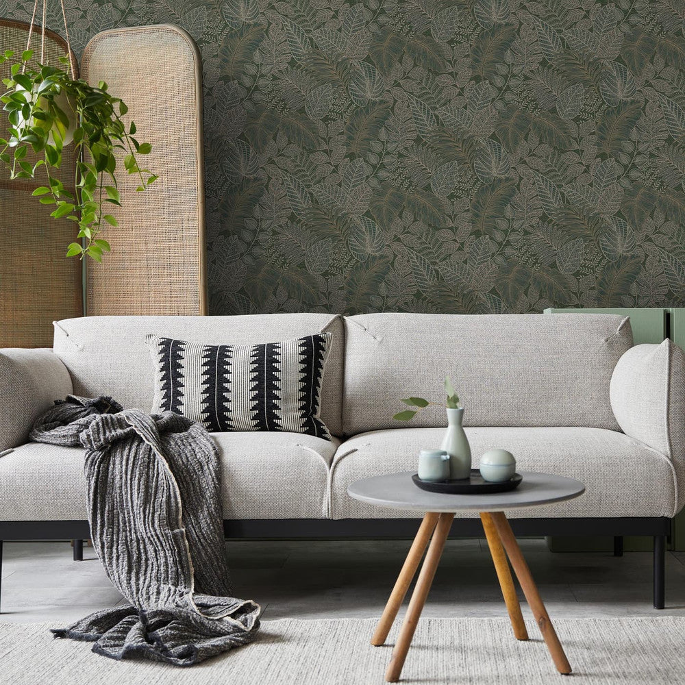 122423 - Scattered Leaves Wallpaper - Forest Green - Superfresco Easy