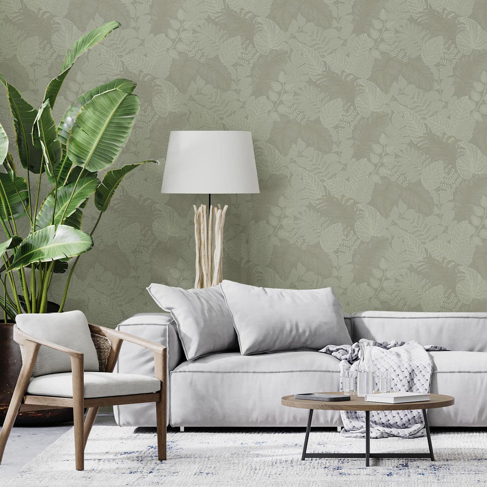 122424 - Scattered Leaves Wallpaper - Sage Green - Superfresco Easy