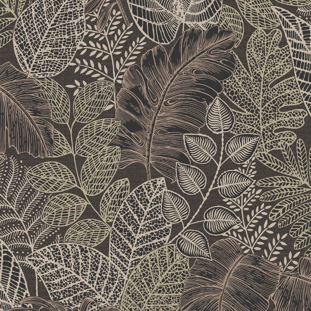 122425 - Scattered Leaves Wallpaper - Charcoal & Gold - Superfresco Easy