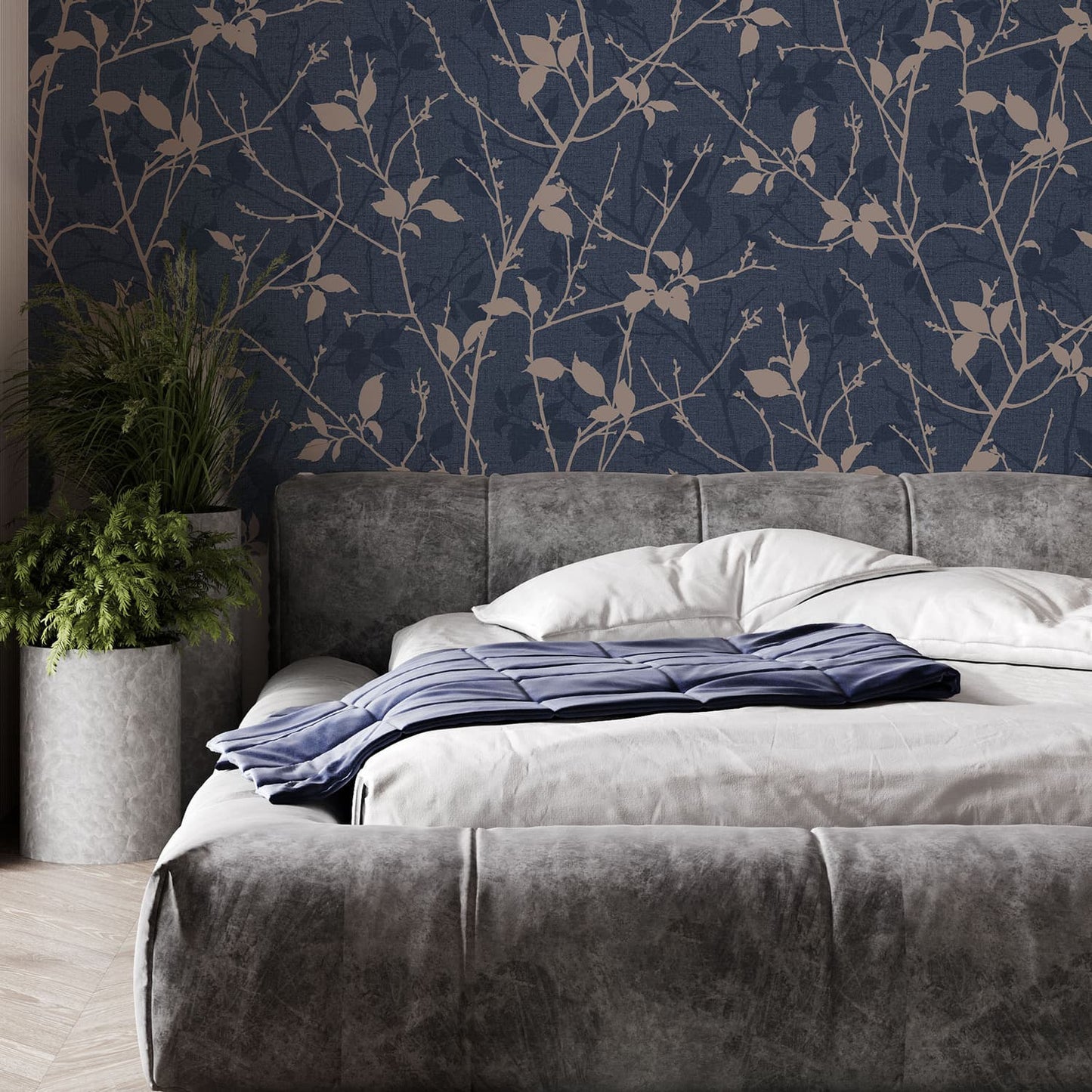 122431 - Belle Wallpaper - Navy & Copper - Boutique Luxury