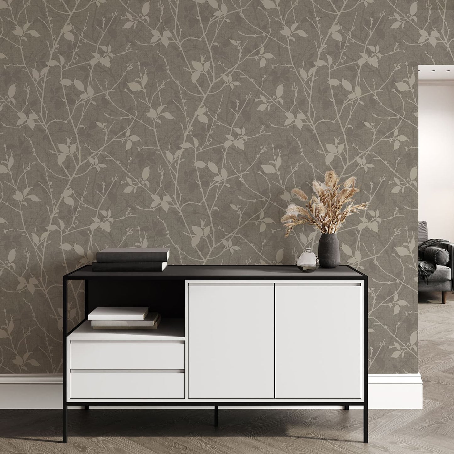 122434 - Belle Wallpaper - Taupe & Gold - Boutique Luxury