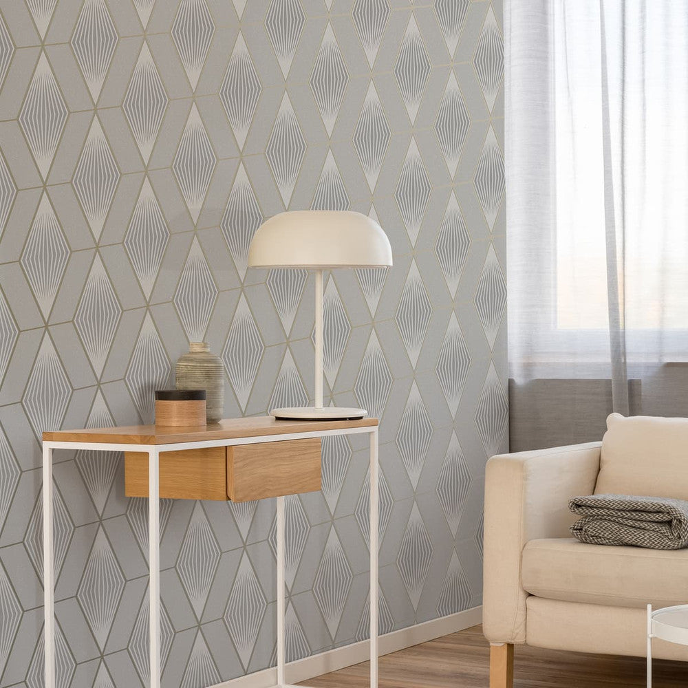 122640 - Chicago Geo Wallpaper - Grey - Superfresco Easy