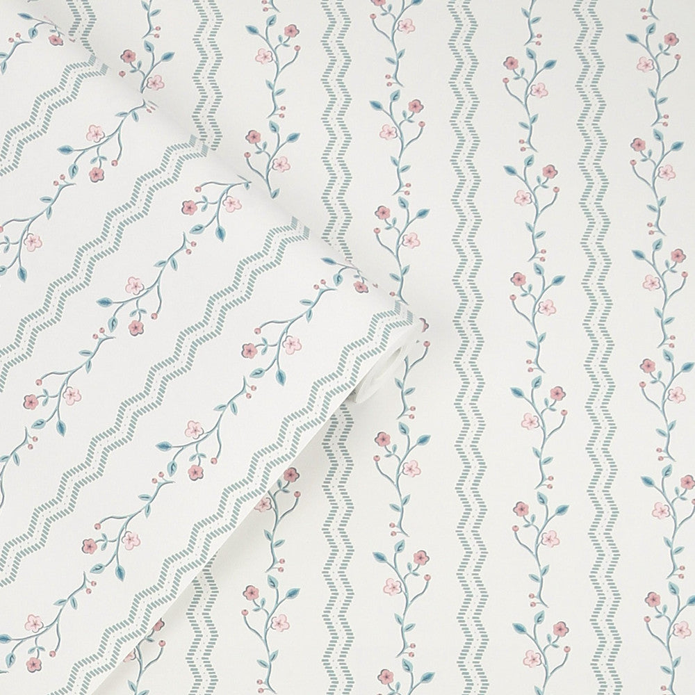 122748 - Blencow Stripe Wallpaper - Dark Duck Egg Blue - Laura Ashley