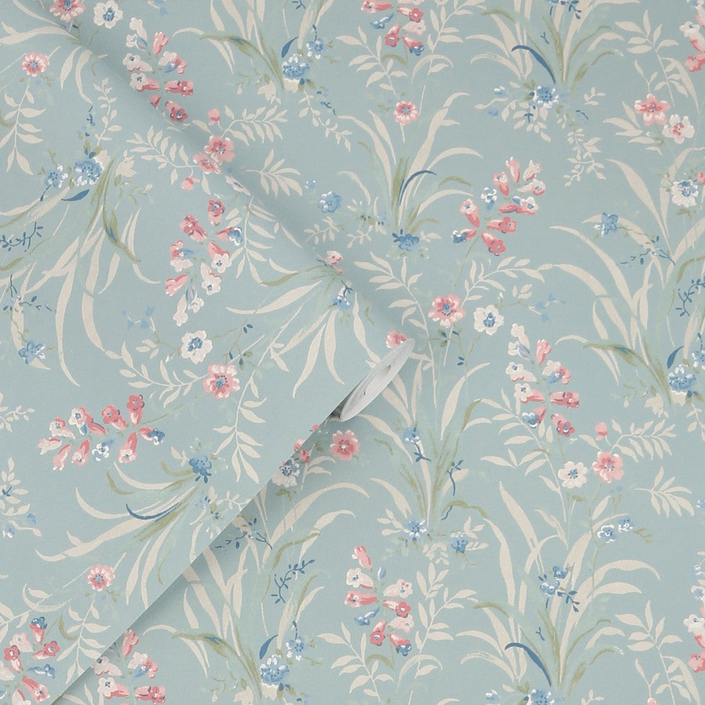 122751 - Mosedale Posy Wallpaper - Dark Duck Egg Blue - Laura Ashley