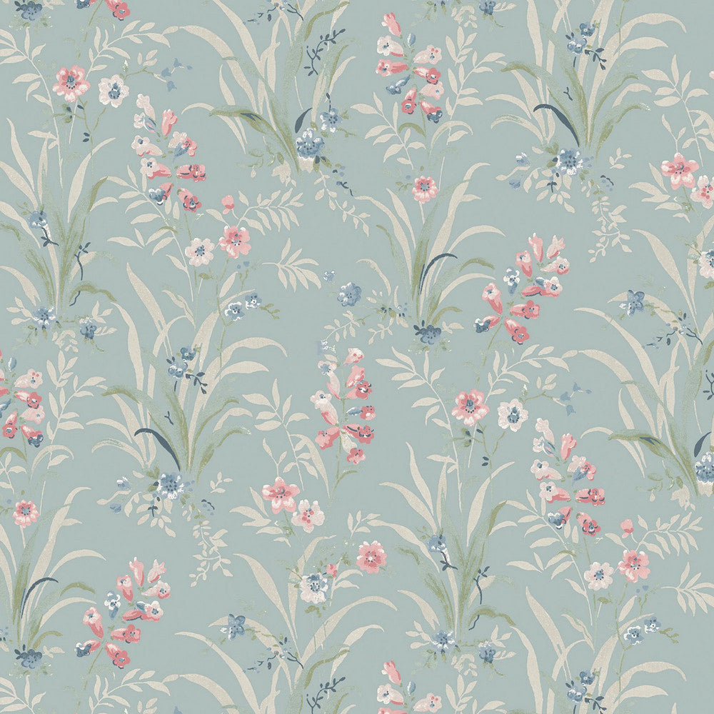 122751 - Mosedale Posy Wallpaper - Dark Duck Egg Blue - Laura Ashley