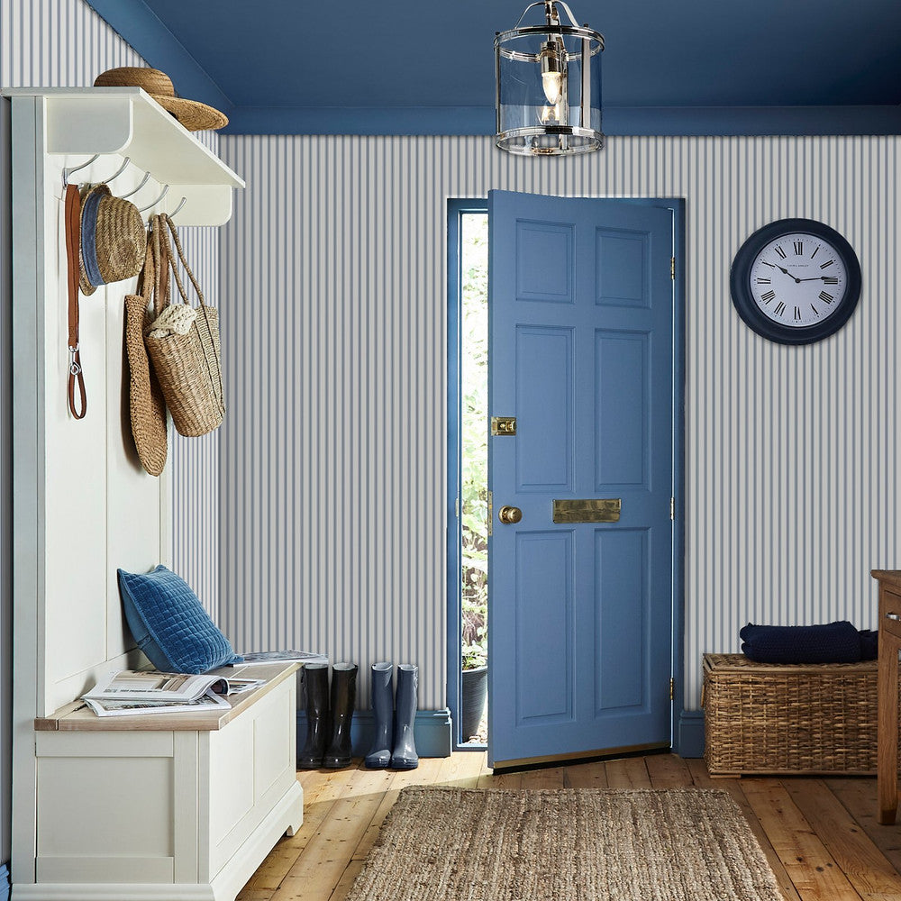 122752 - Farnworth Stripe Wallpaper - Smoke Blue - Laura Ashley