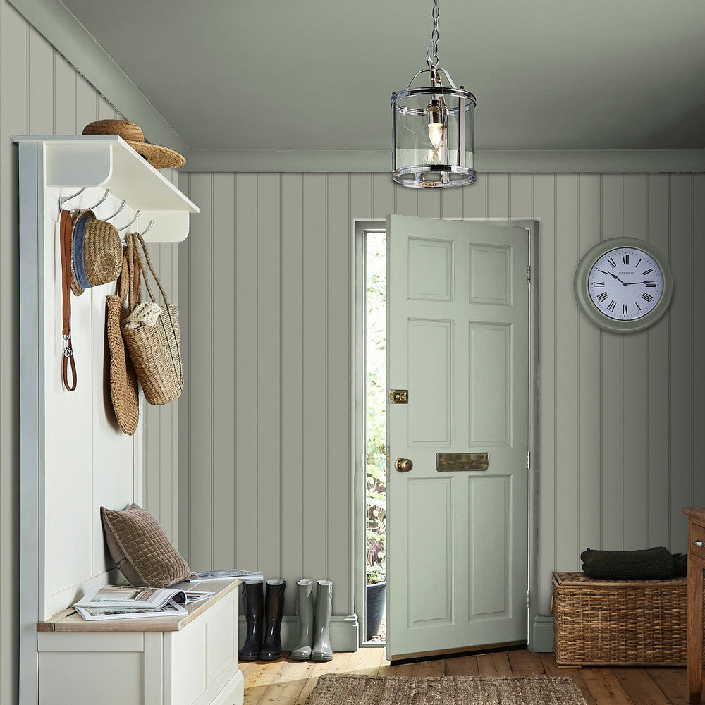 122757 - Chalford Wood Panelling Wallpaper - Sage Green - Laura Ashley