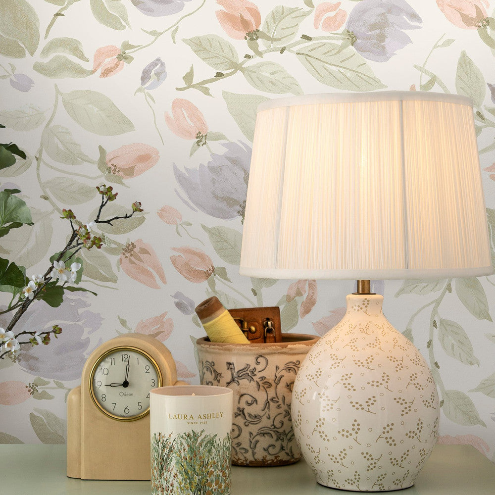 122761 - Orisia Peony Wallpaper - Pale Sage Green - Laura Ashley