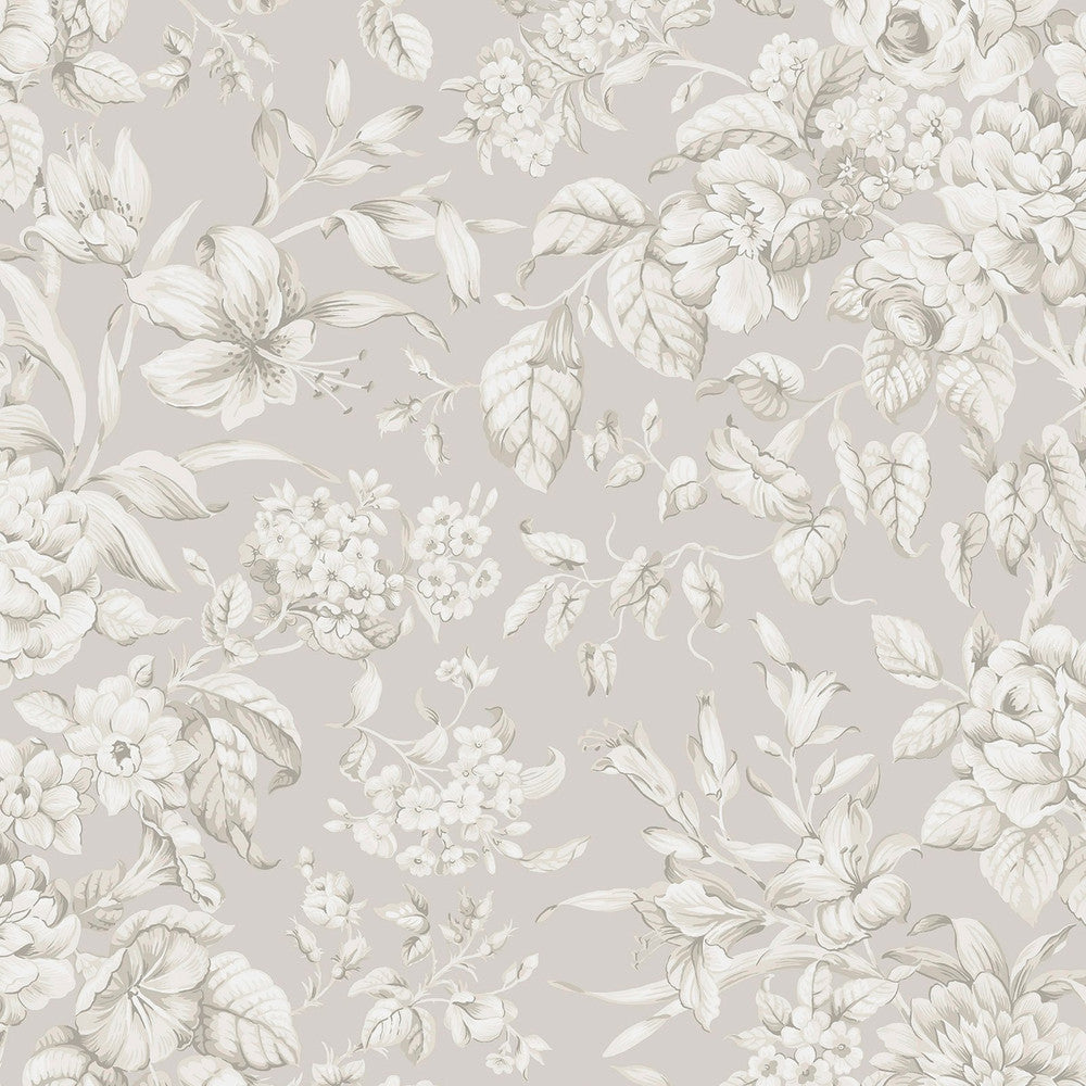 122762 - Heledd Blooms Wallpaper - Dove Grey - Laura Ashley