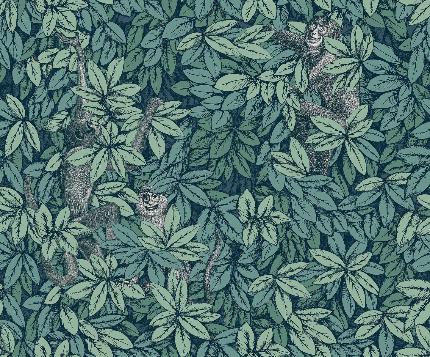 123/10046 - Foglie e Scimmie Wallpaper - Viridian - Cole & Son