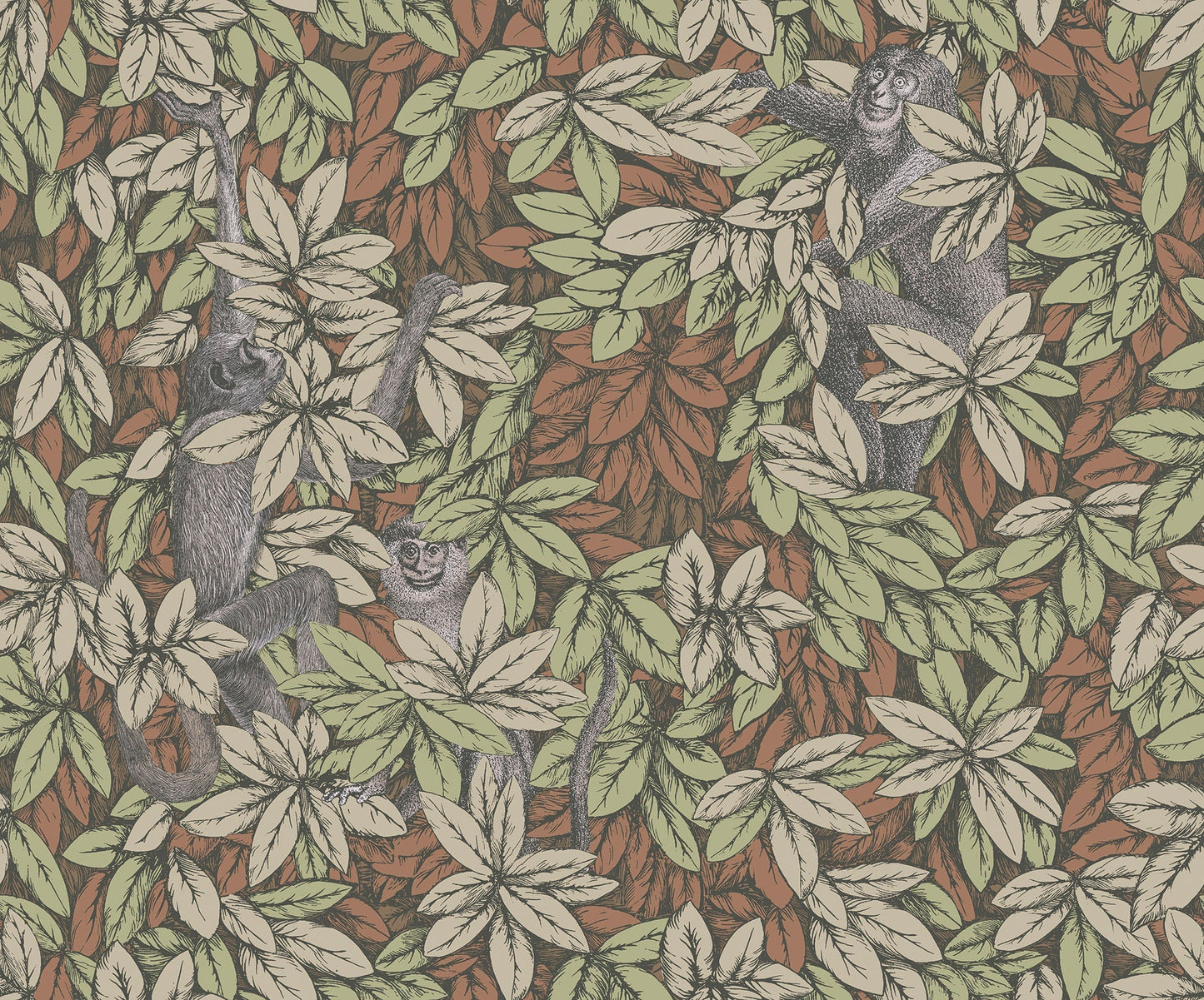 123/10047 - Foglie e Scimmie Wallpaper - Olive & Orange - Cole & Son