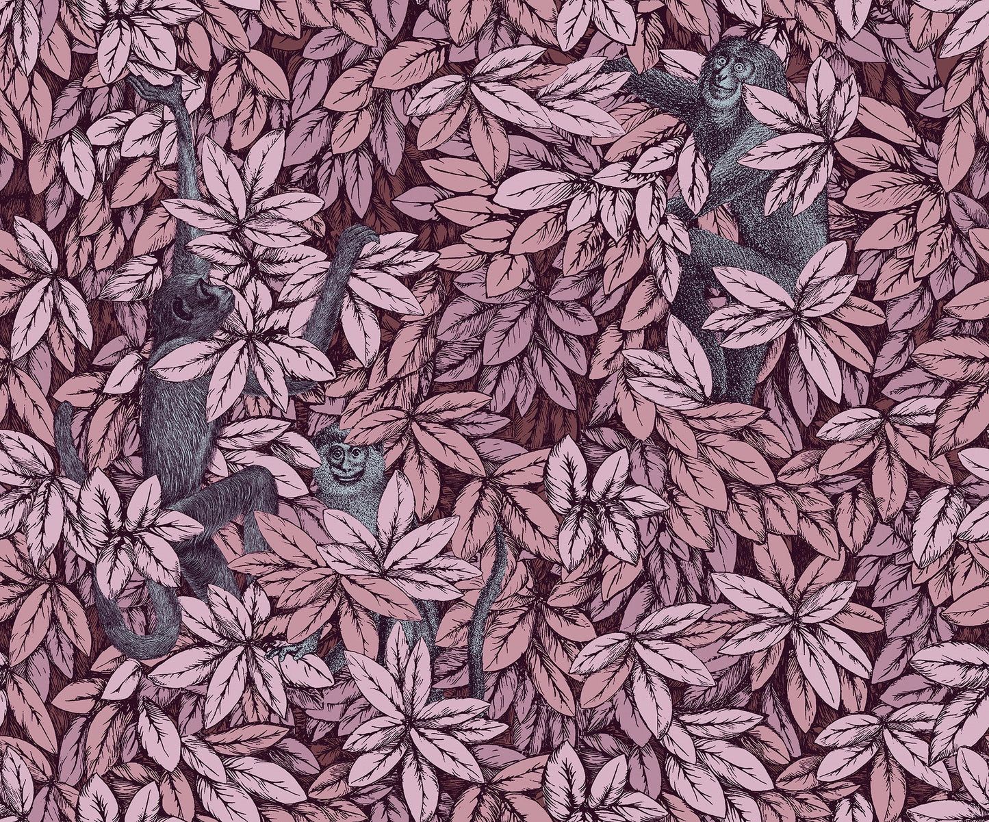 123/10048 - Foglie e Scimmie Wallpaper - Blush with Blue - Cole & Son