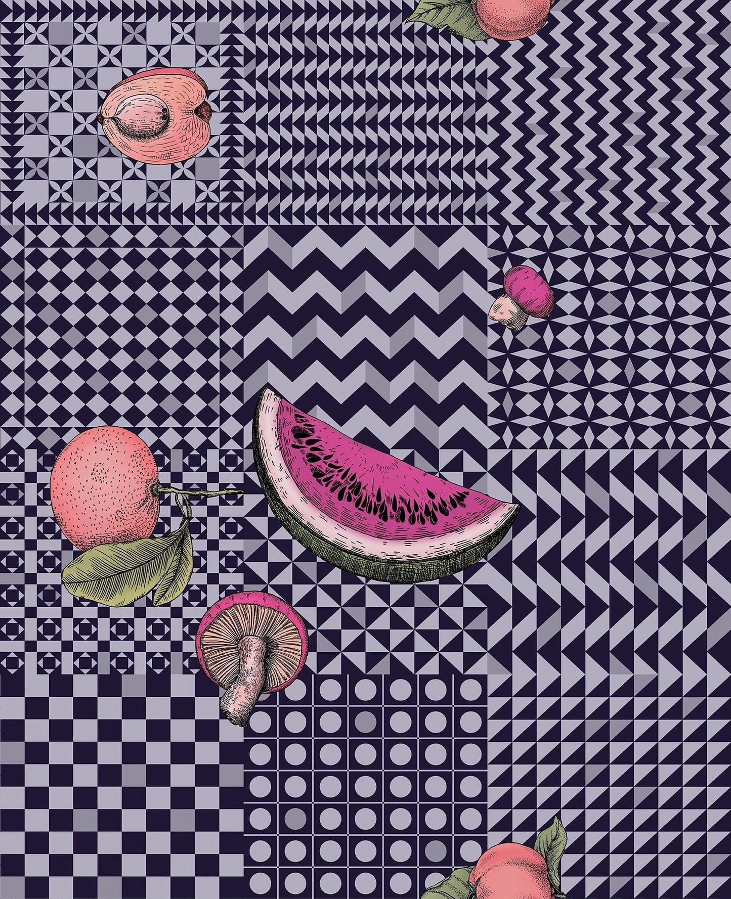 123/6028 - Frutta e Geometrico Wallpaper - Magenta & Ink - Cole & Son