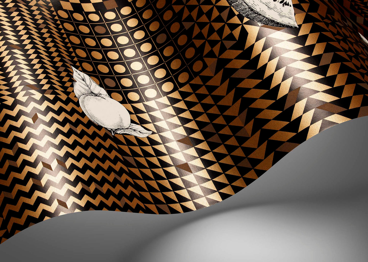 123/6031 - Frutta e Geometrico Wallpaper - Black, White & Gold - Cole & Son