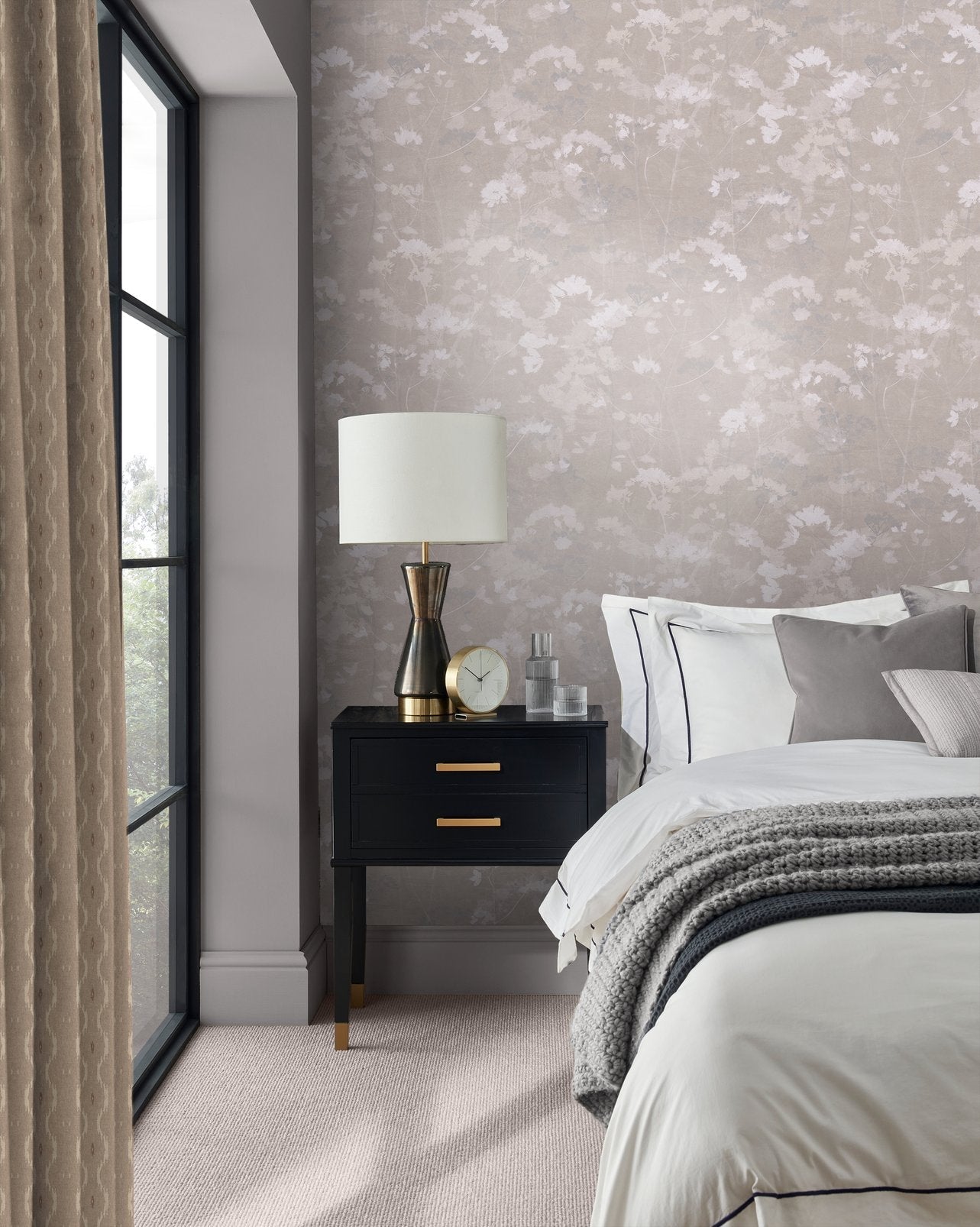 124108 - Flower Press Wallpaper - Stone - Graham & Brown
