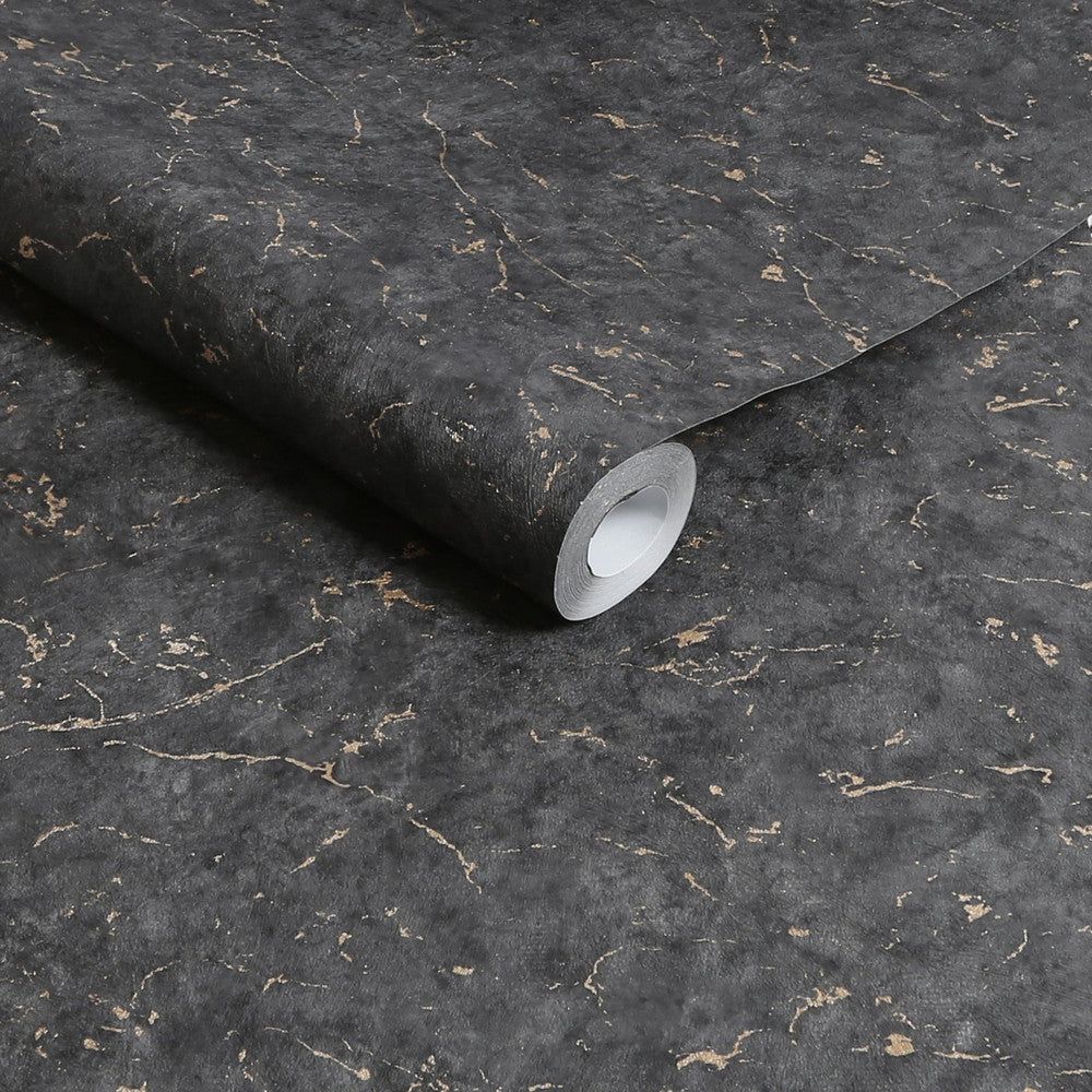 125063 - Gilded Plaster Wallpaper - Black & Gold - Superfresco Easy