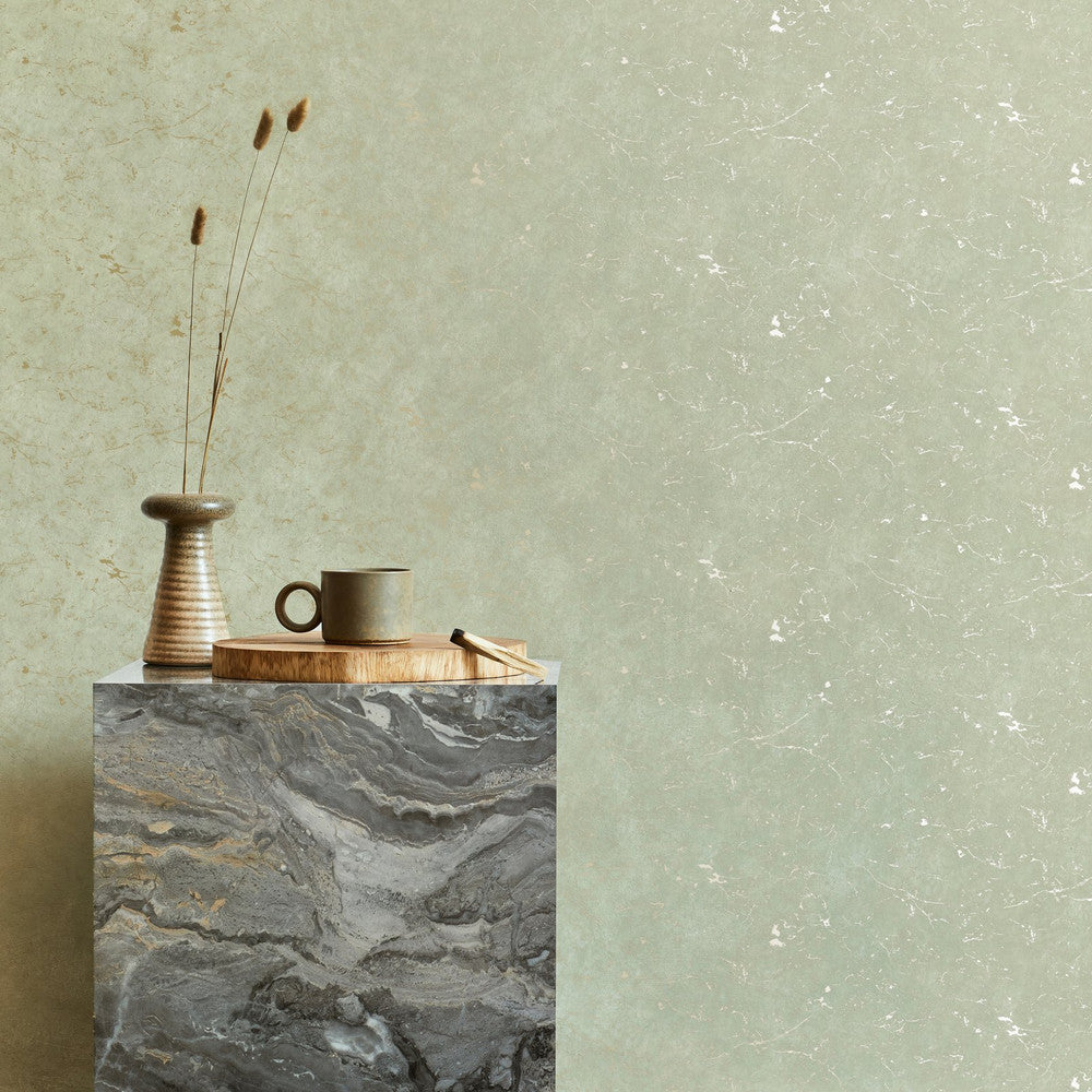 125064 - Gilded Plaster Wallpaper - Sage Gold - Superfresco Easy