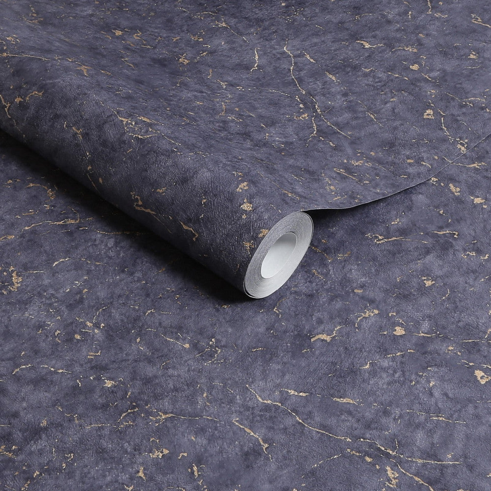 125067 - Gilded Plaster Wallpaper - Navy & Copper - Superfresco Easy