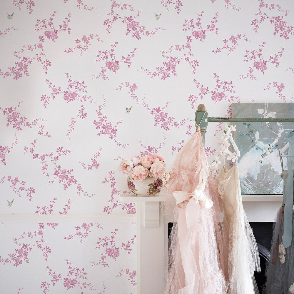 125107 - Butterflies Wallpaper - Pink - Shabby Chic