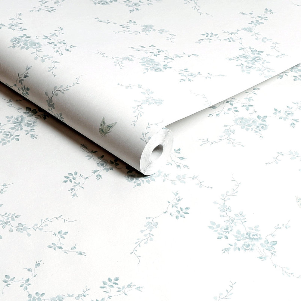 125108 - Butterflies Wallpaper - Duck Egg - Shabby Chic