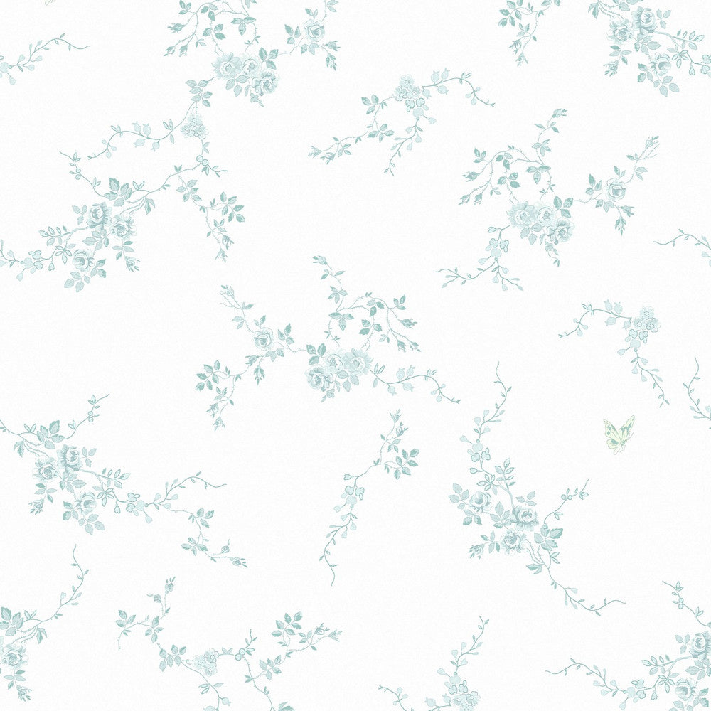 125108 - Butterflies Wallpaper - Duck Egg - Shabby Chic