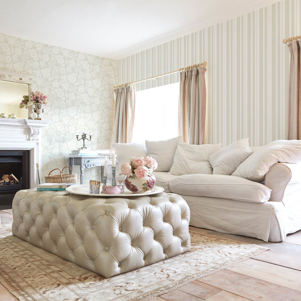 125115 - Watercolour Stripe Wallpaper - Sage - Shabby Chic