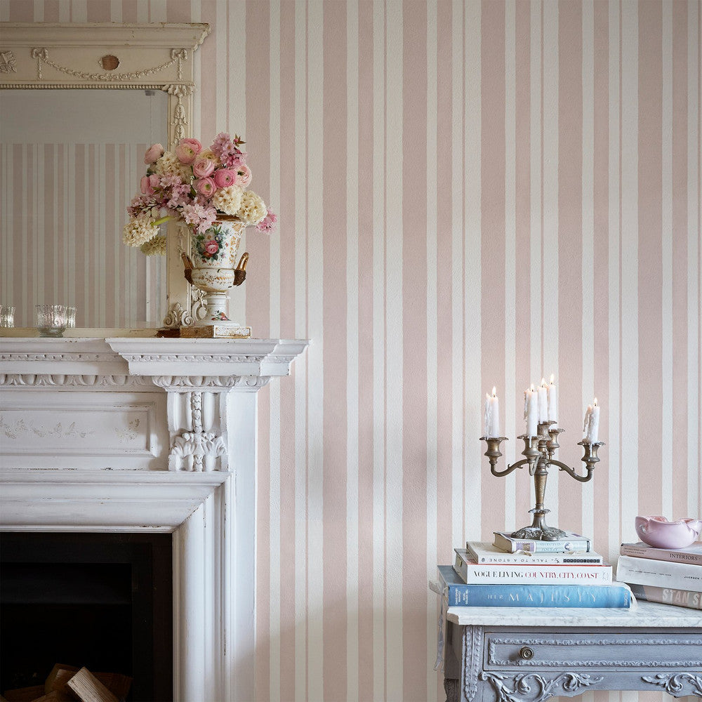 125116 - Watercolour Stripe Wallpaper - Pink - Shabby Chic