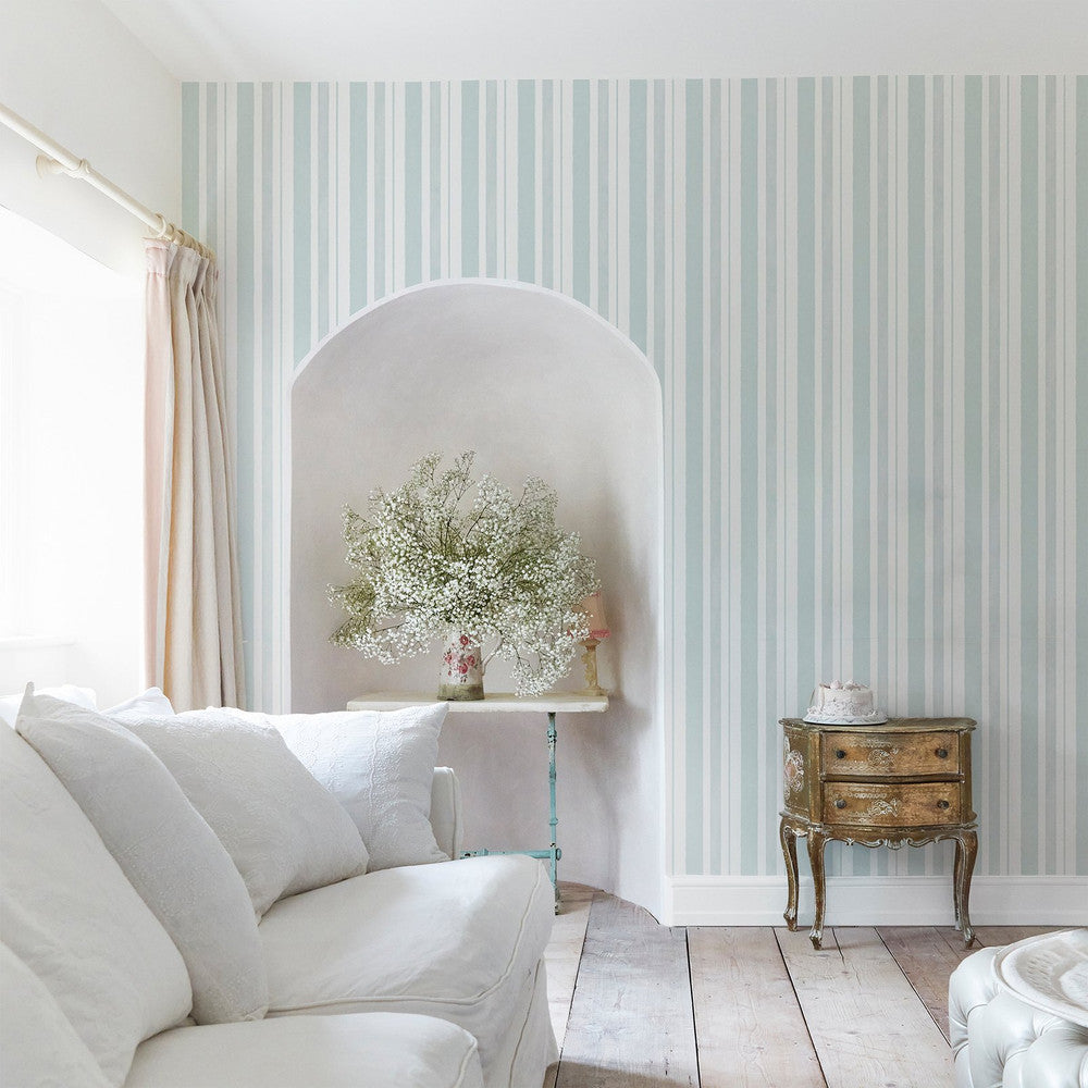 125117 - Watercolour Stripe Wallpaper - Blue - Shabby Chic
