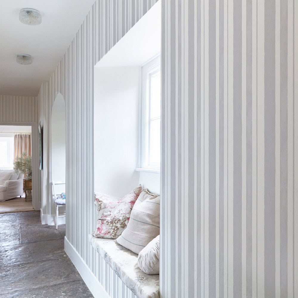125118 - Watercolour Stripe Wallpaper - Grey - Shabby Chic