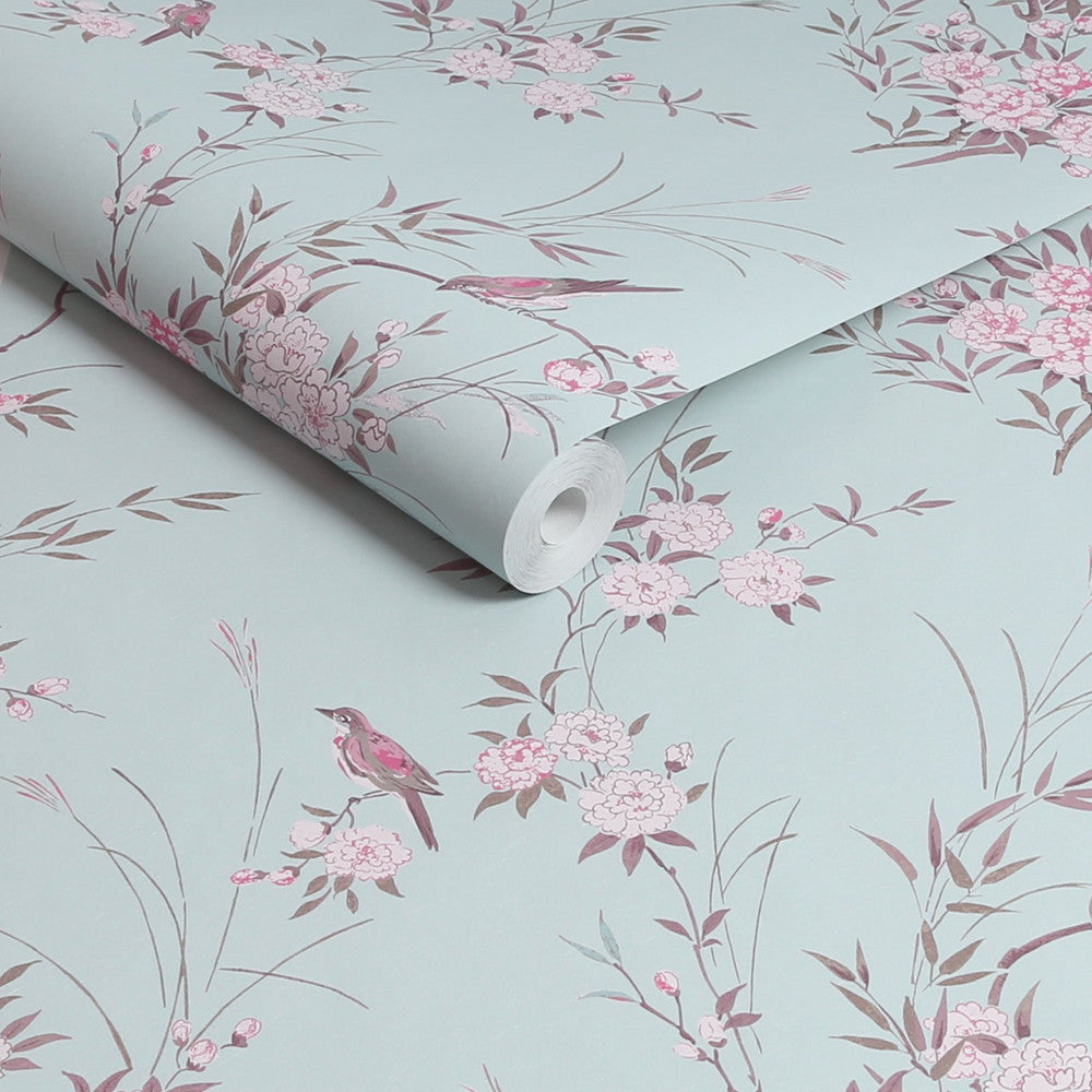125119 - Bird Chinoiserie Wallpaper - Blue - Shabby Chic