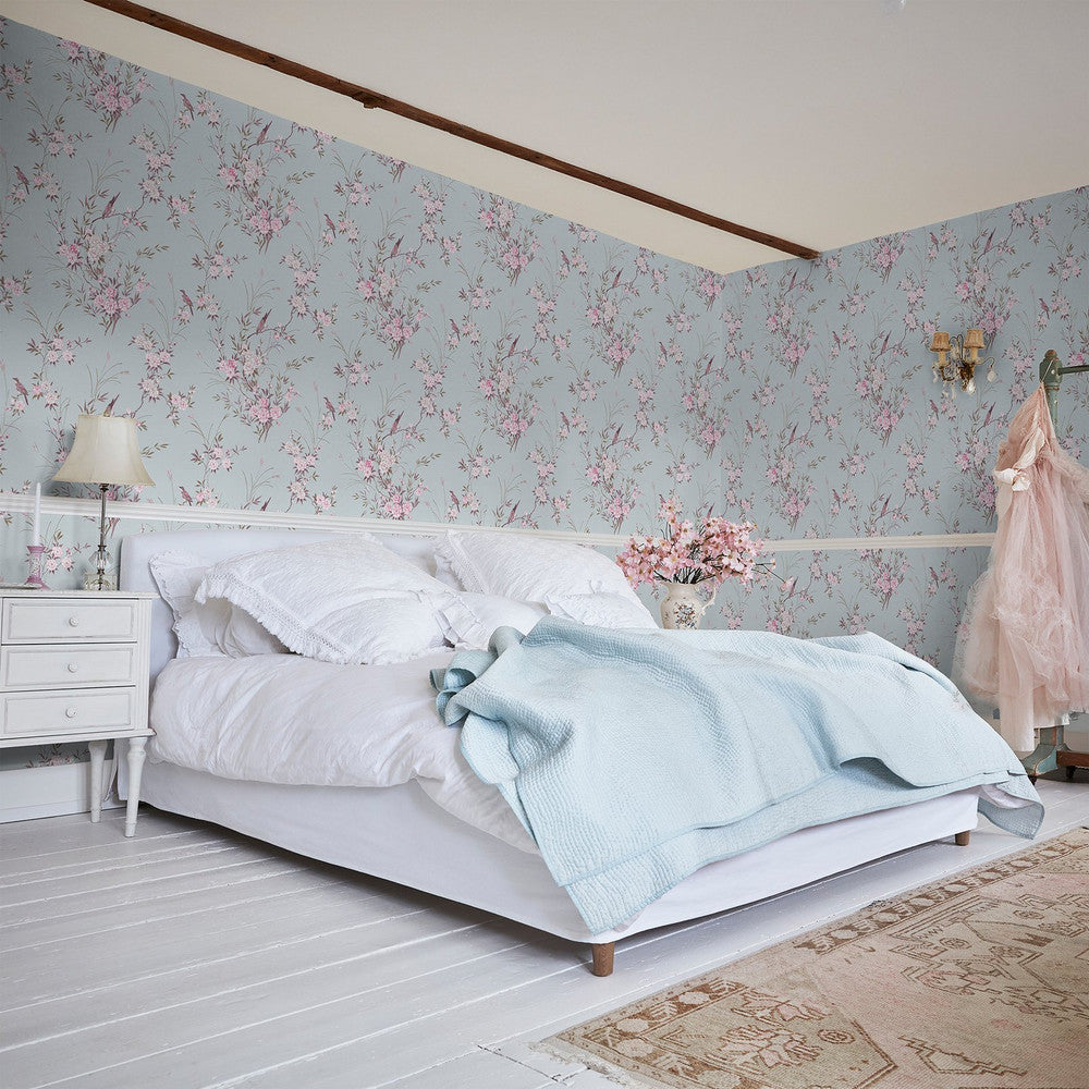 125119 - Bird Chinoiserie Wallpaper - Blue - Shabby Chic