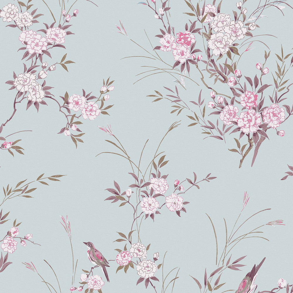 125119 - Bird Chinoiserie Wallpaper - Blue - Shabby Chic