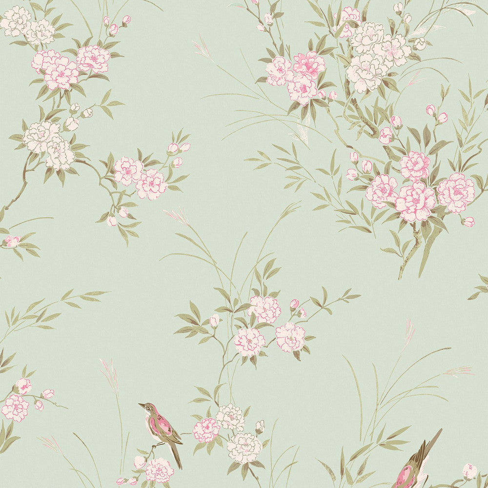 125120 - Bird Chinoiserie Wallpaper - Green - Shabby Chic