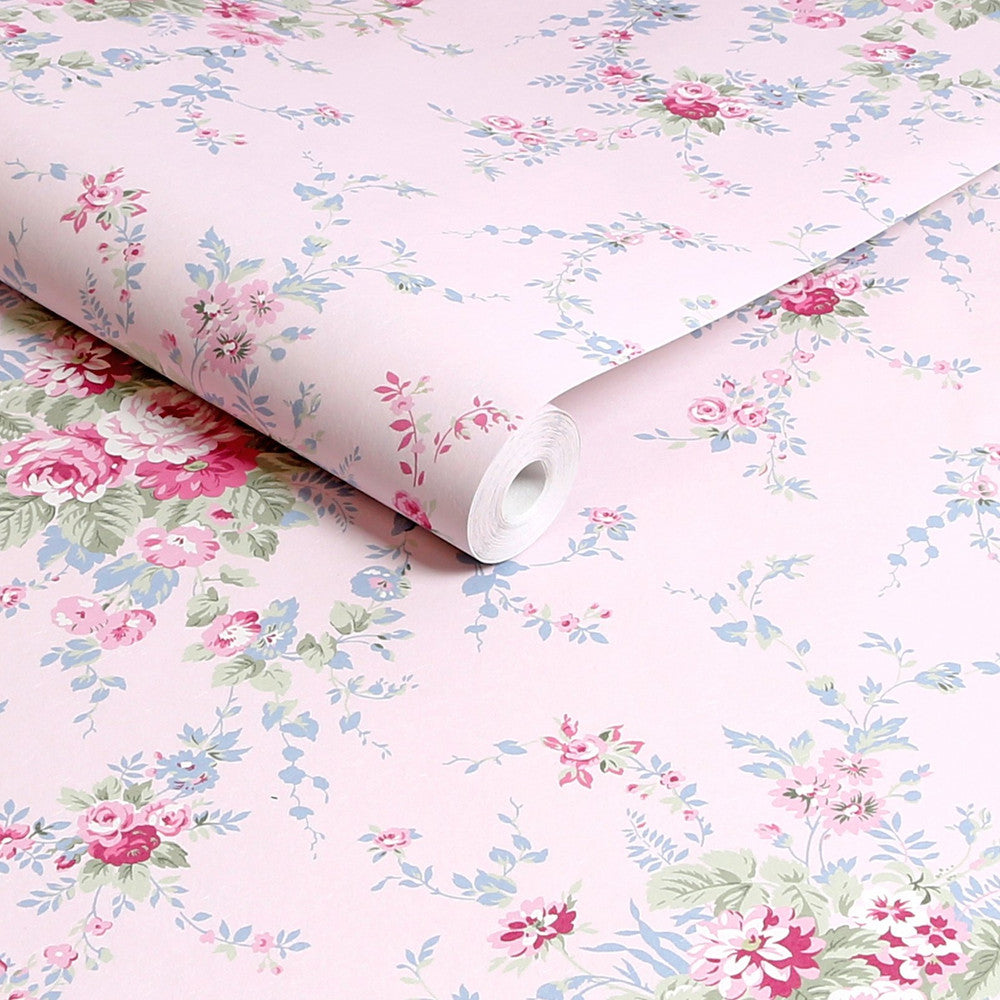 125127 - Garden Floral Wallpaper - Pink Blue - Shabby Chic