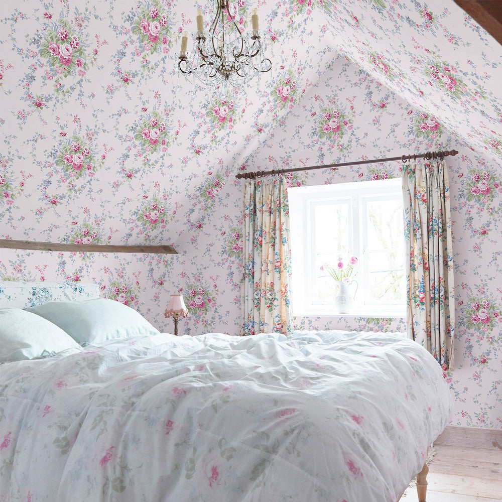 125127 - Garden Floral Wallpaper - Pink Blue - Shabby Chic
