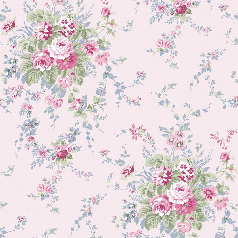 125127 - Garden Floral Wallpaper - Pink Blue - Shabby Chic