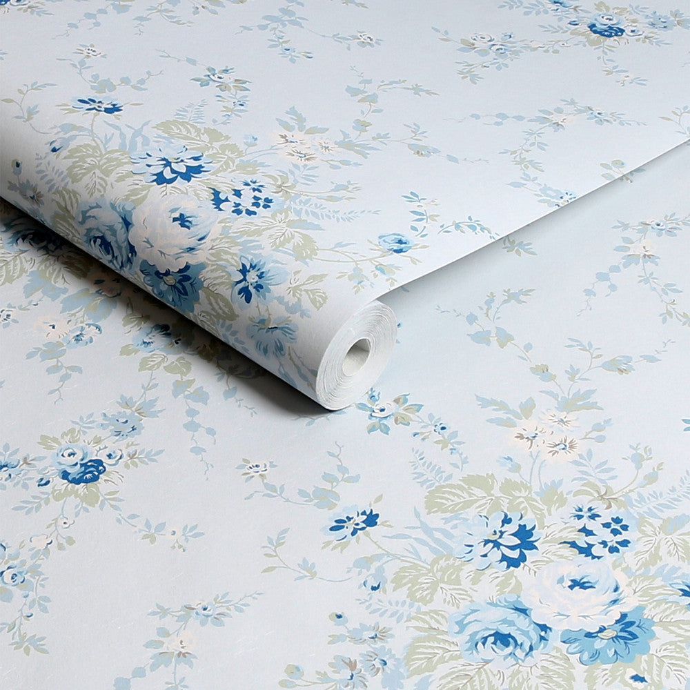 125128 - Garden Floral Wallpaper - Soft Blue - Shabby Chic