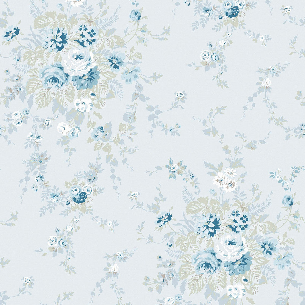 125128 - Garden Floral Wallpaper - Soft Blue - Shabby Chic