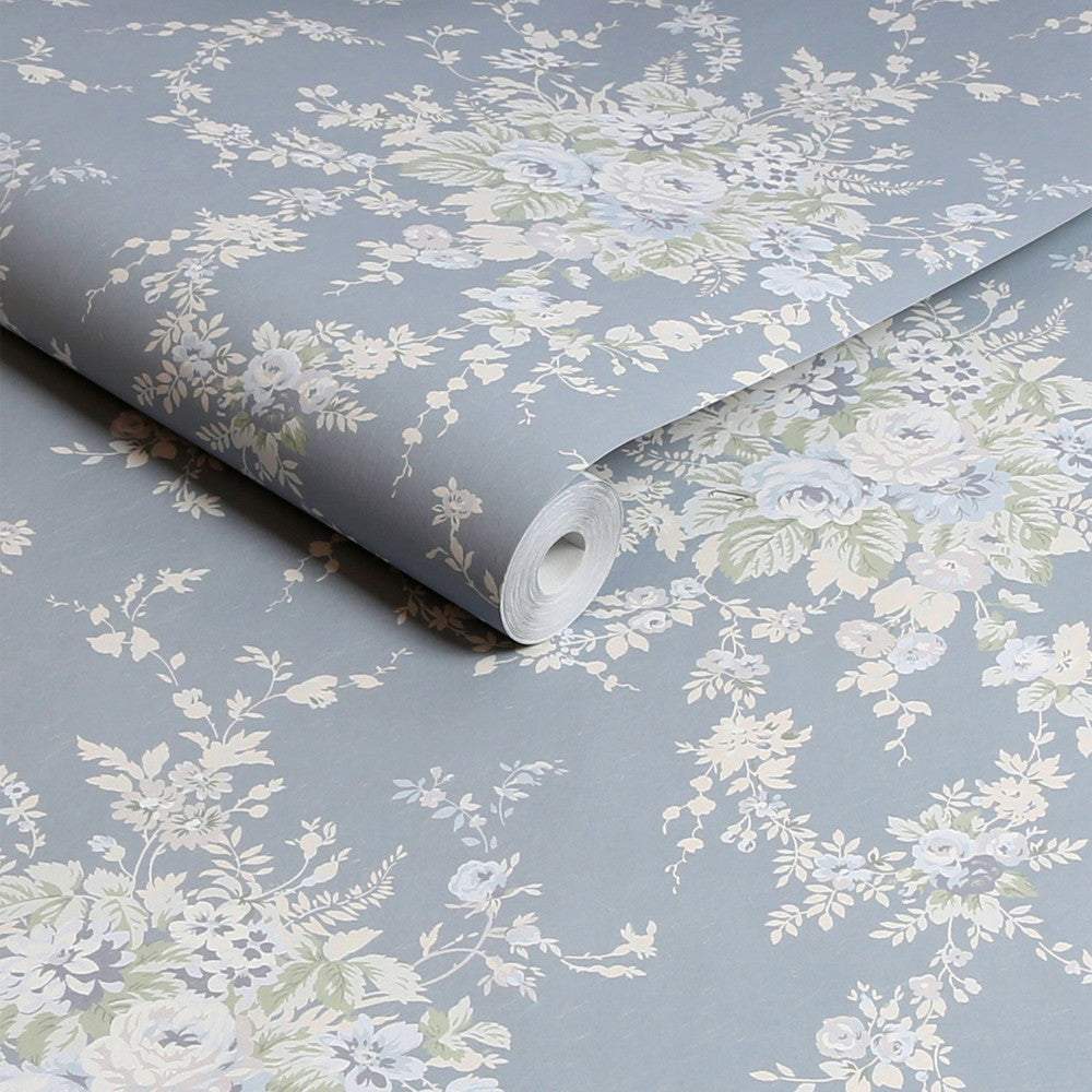 125129 - Garden Floral Wallpaper - Slate Grey - Shabby Chic