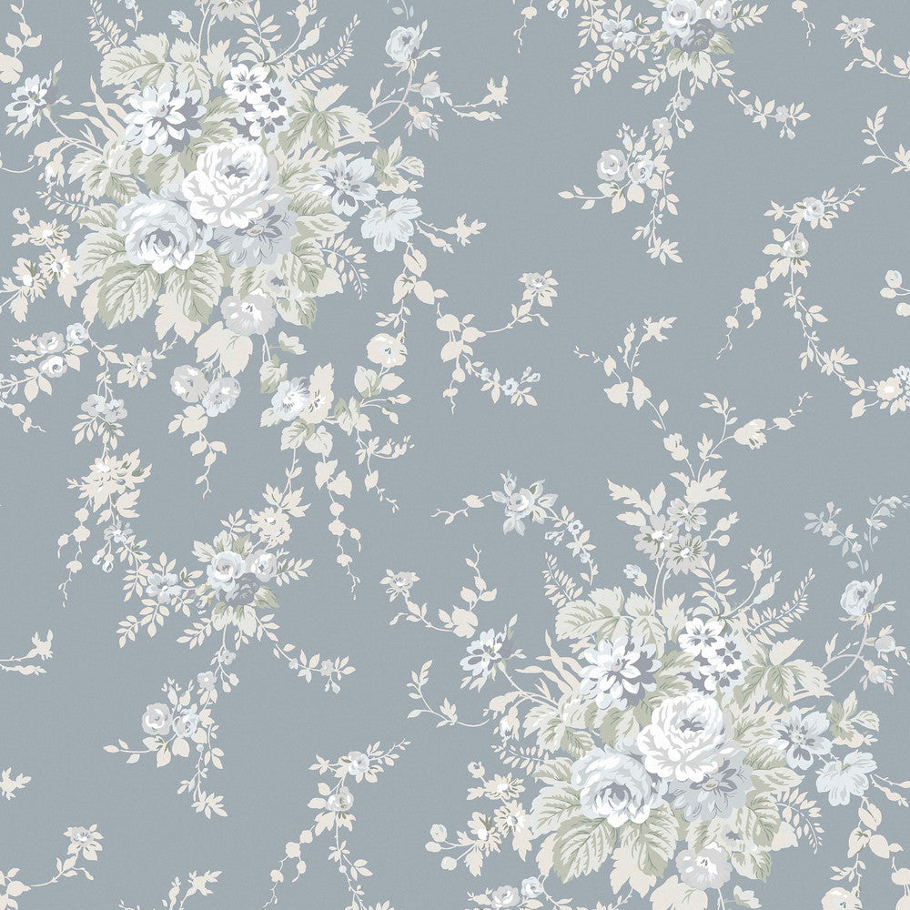 125129 - Garden Floral Wallpaper - Slate Grey - Shabby Chic