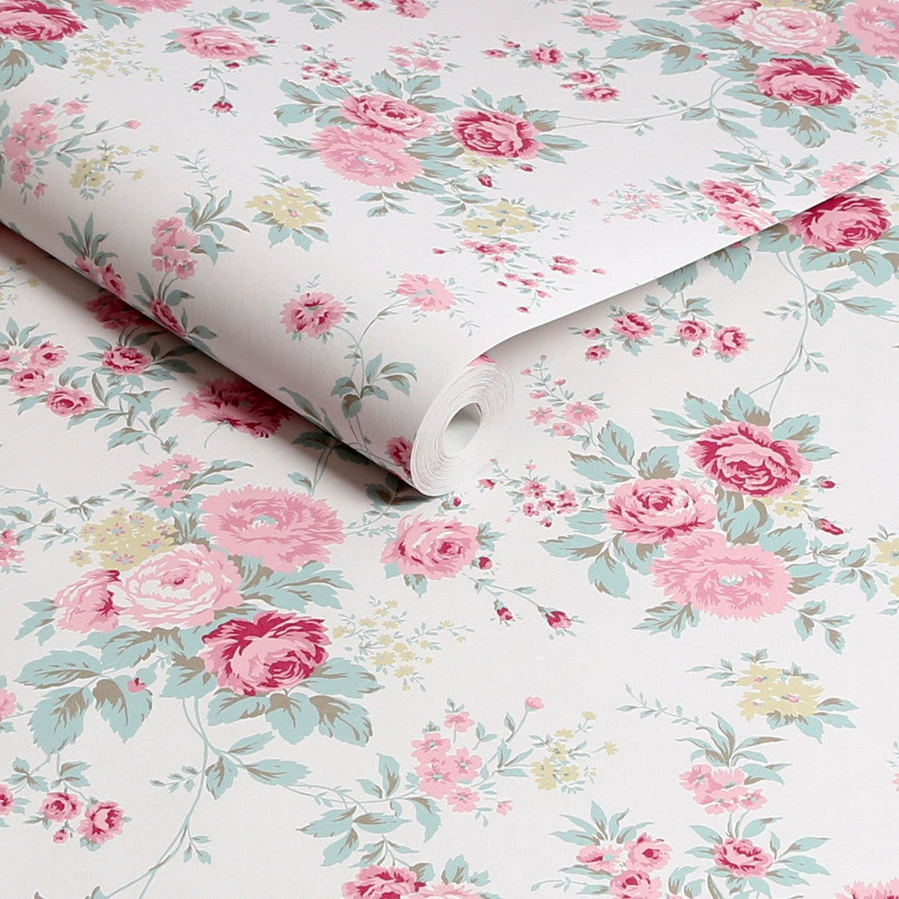 125130 - Wild Flower Wallpaper - Off White - Shabby Chic