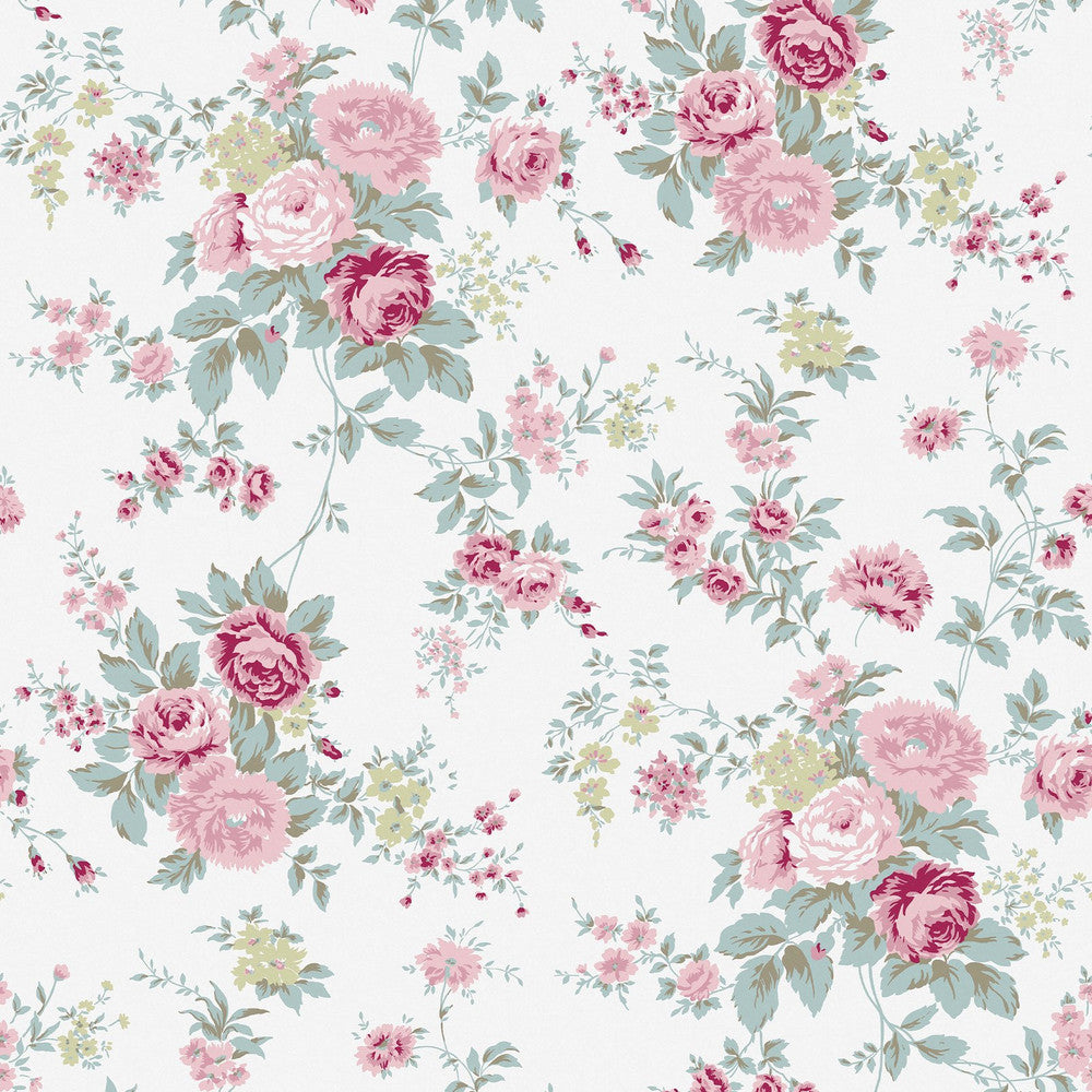 125130 - Wild Flower Wallpaper - Off White - Shabby Chic